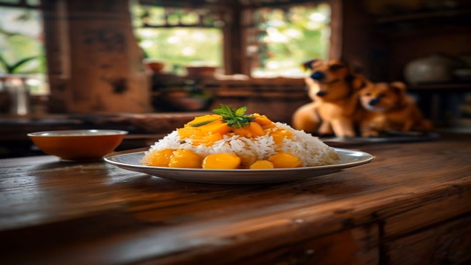 Mango Sticky Rice and dog — dogeats.in Indian pet food safety