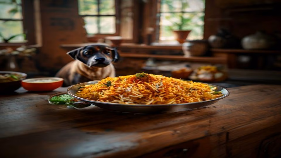 Veg Biryani and dog — dogeats.in Indian pet food safety