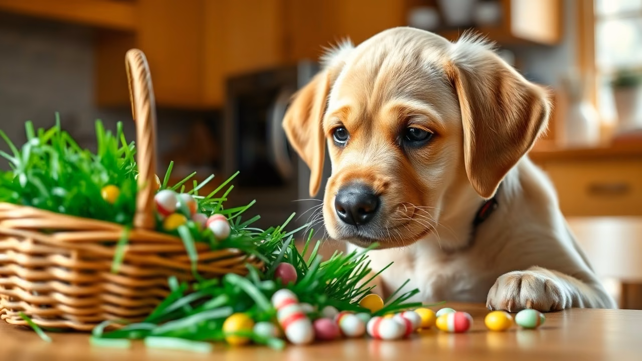 Easter Grass and dog, dogeats.in US pet food safety guide