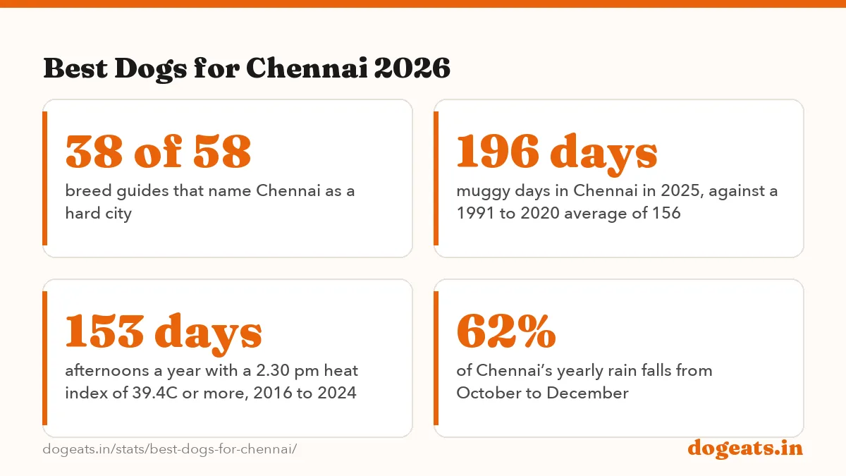 Best Dogs for Chennai 2026: 100 Chennai fit score of the Indian Pariah Dog, the top breed of 58