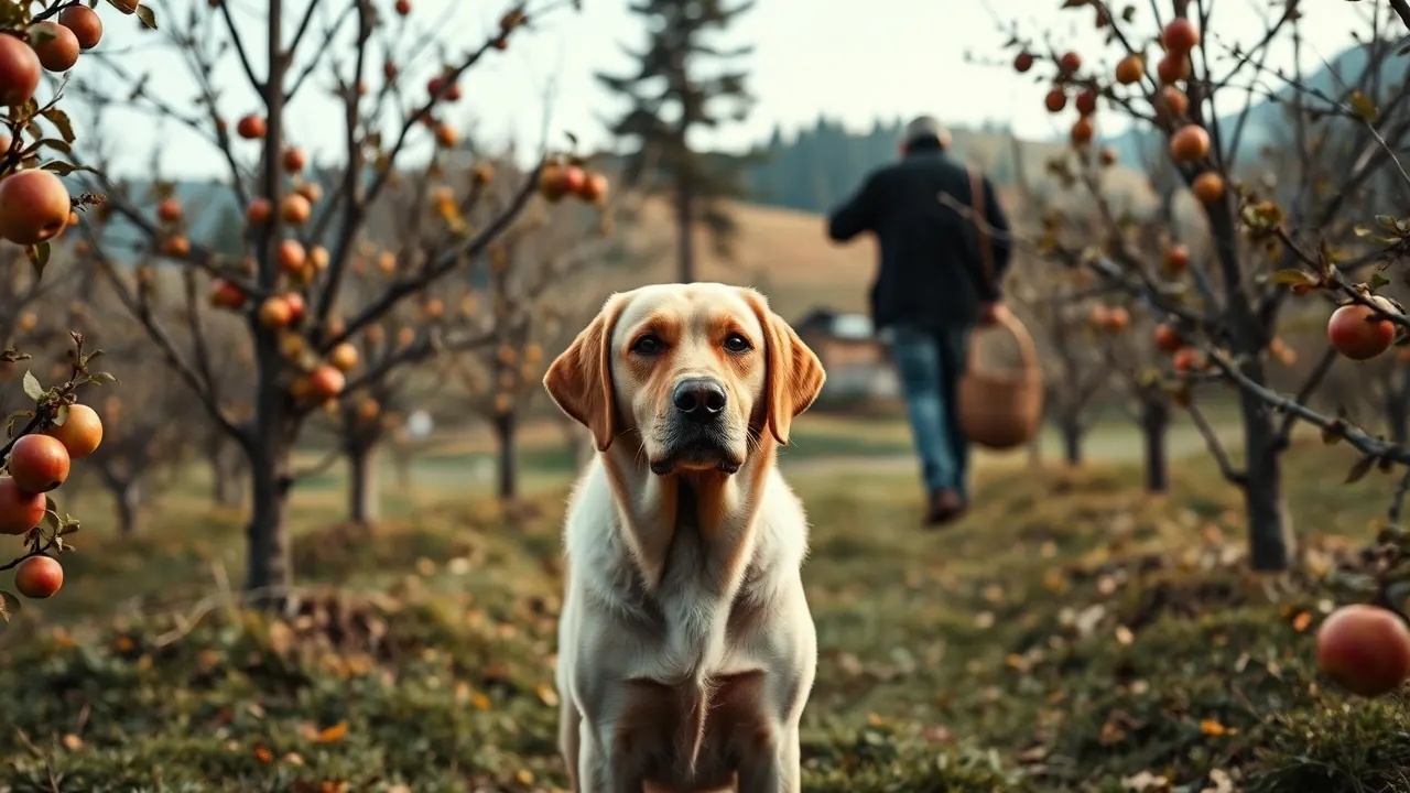 Golden Labrador in a Himachal apple orchard, one of the best dog breeds for hilly areas in India