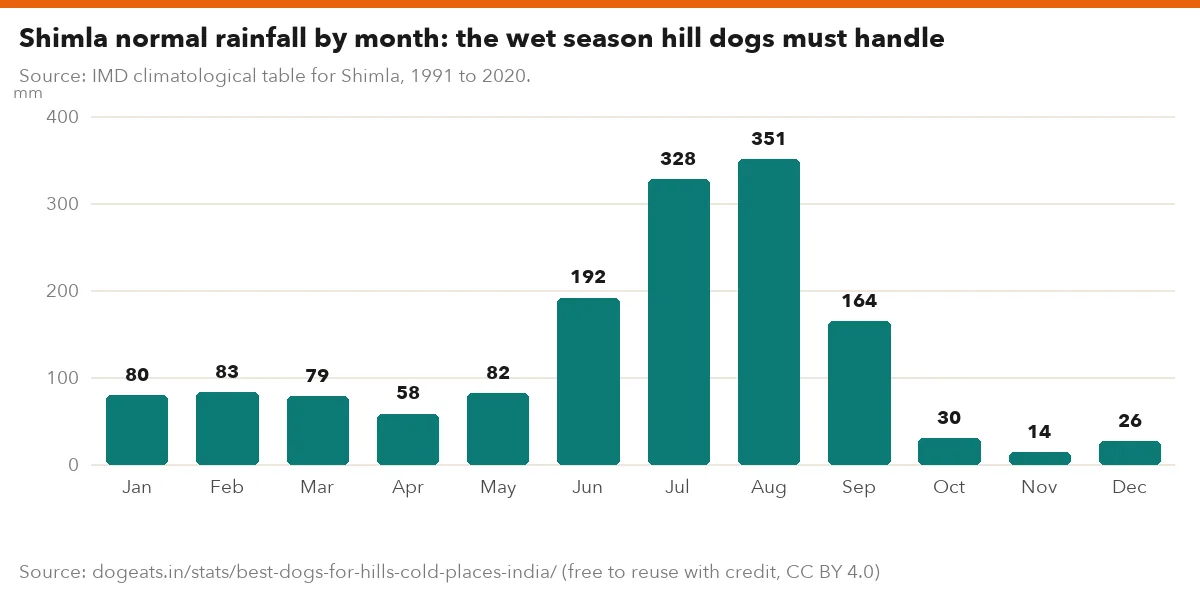 Shimla normal rainfall by month: the wet season hill dogs must handle