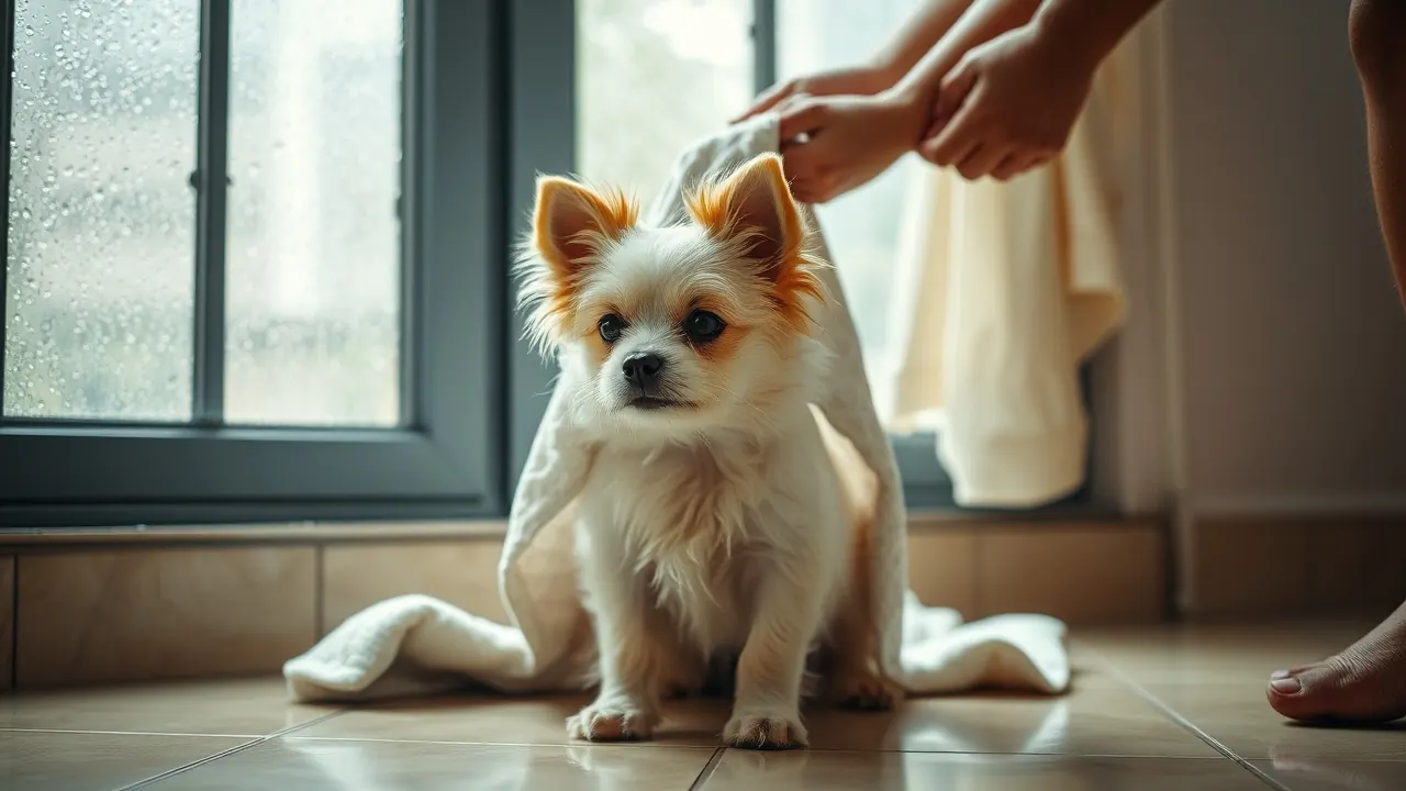 Indian Spitz towel-dried in a Kolkata flat during monsoon rain, a top pick among the best dogs for Kolkata