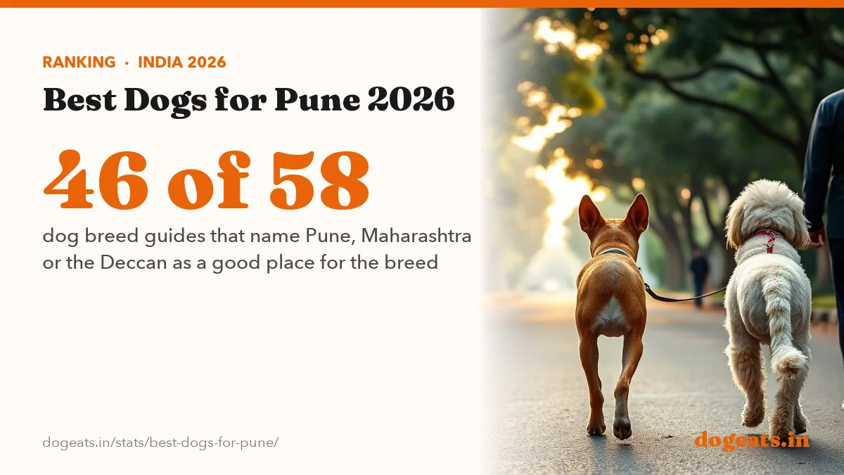 46 of 58 dog breed guides that name Pune, Maharashtra or the Deccan as a good place for the breed