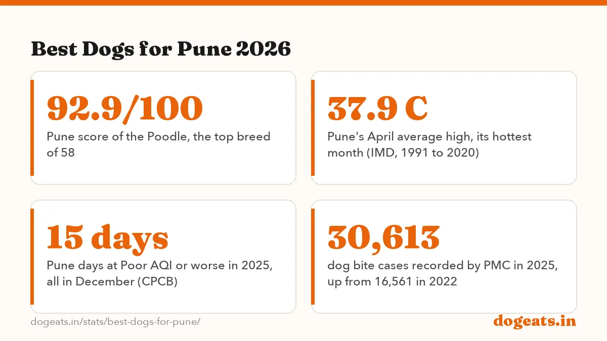 Best Dogs for Pune 2026: 46 of 58 dog breed guides that name Pune, Maharashtra or the Deccan as a good place