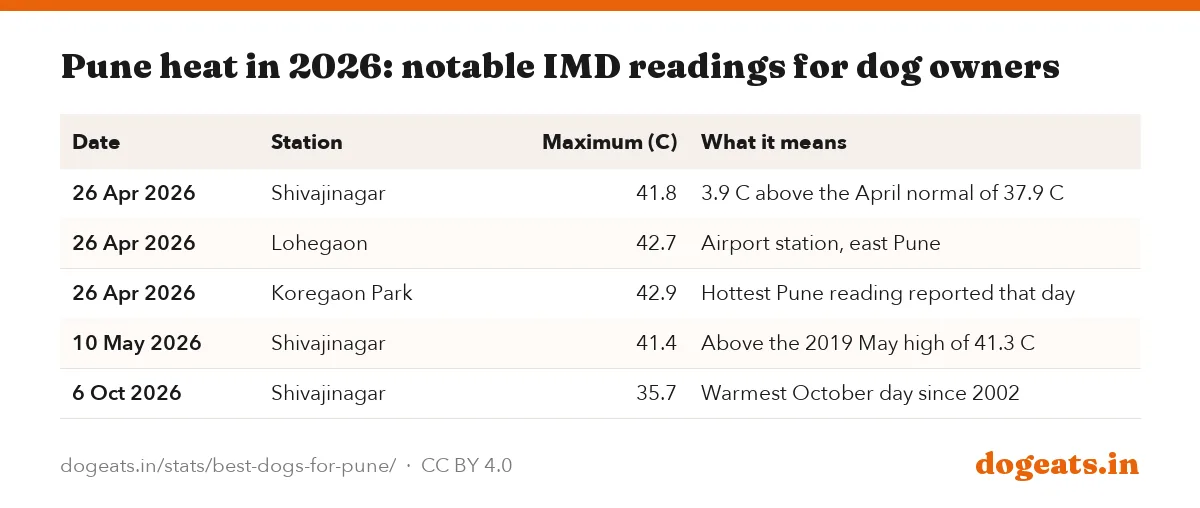 Pune heat in 2026: notable IMD readings for dog owners