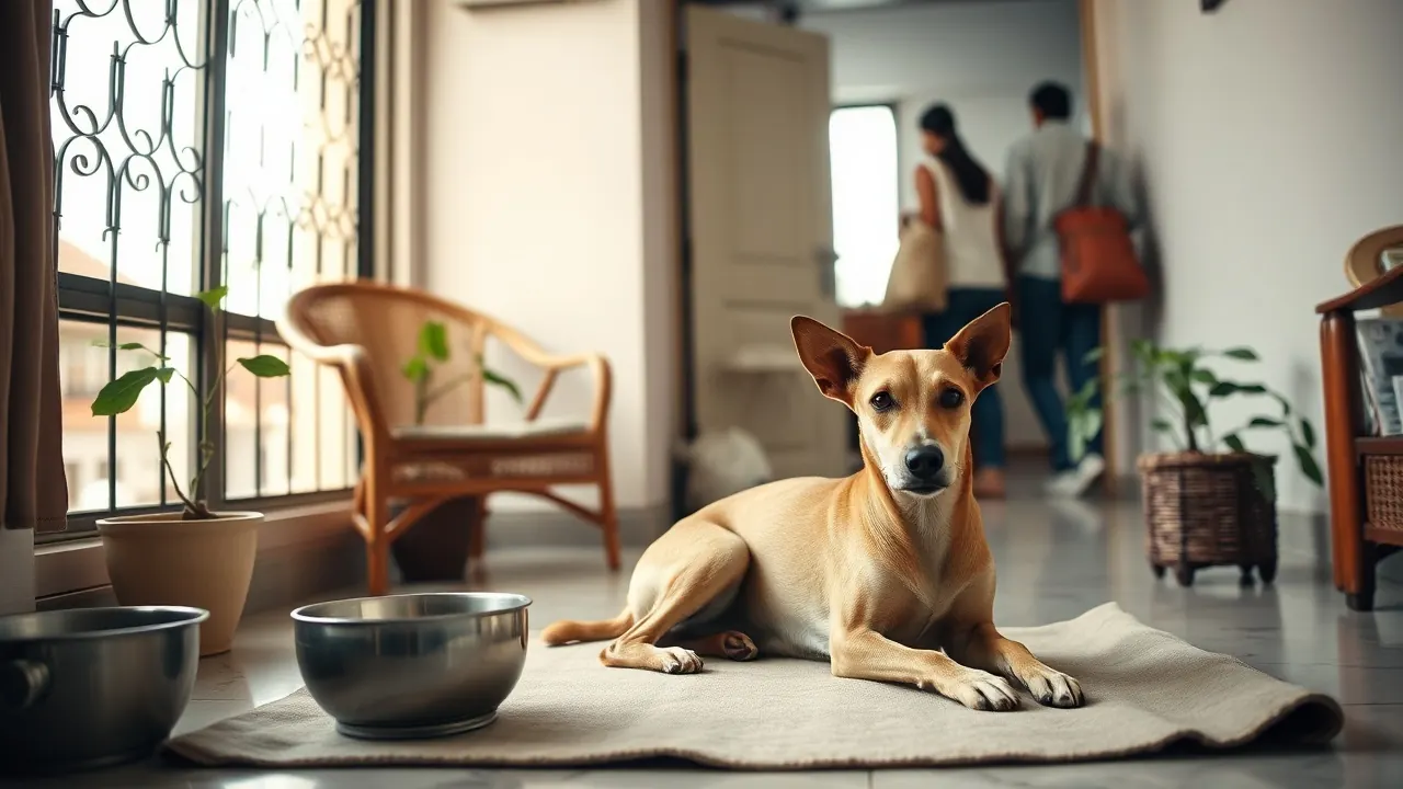 An Indian Pariah Dog rests calmly as its owners leave for work, the best dog for working couple homes