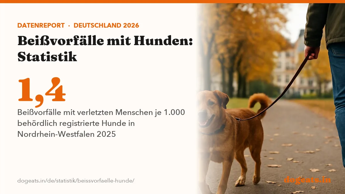 1,4 Beißvorfälle mit verletzten Menschen je 1.000 behördlich registrierte Hunde in Nordrhein-Westfalen 2025