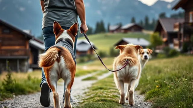 Zwei Hunde, darunter ein Appenzeller Sennenhund, auf einem Weg in einem Schweizer Bergdorf, Symbolbild zur Hundestatistik Schweiz