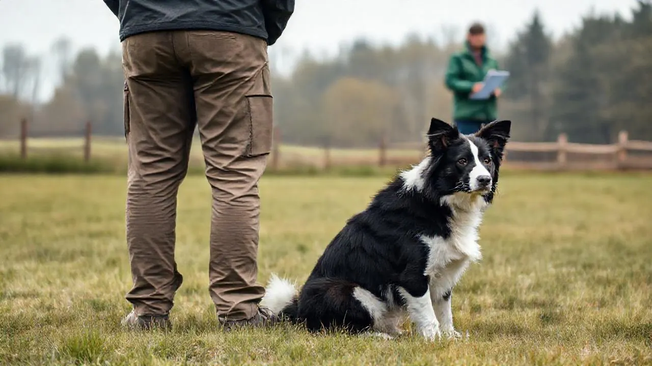 Ein Border Collie sitzt bei einer praktischen Sachkundeprüfung auf einem Hundeplatz, Symbolbild zum Hundeführerschein in den Bundesländern
