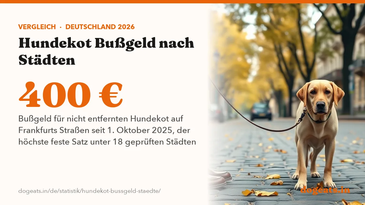 400 € Bußgeld für nicht entfernten Hundekot auf Frankfurts Straßen seit 1. Oktober 2025, der höchste feste Satz unter 18 geprüften Städten