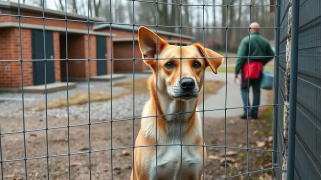 Ein Mischlingshund wartet im Auslauf eines Tierheims in Deutschland, Symbolbild zur Tierheim-Statistik