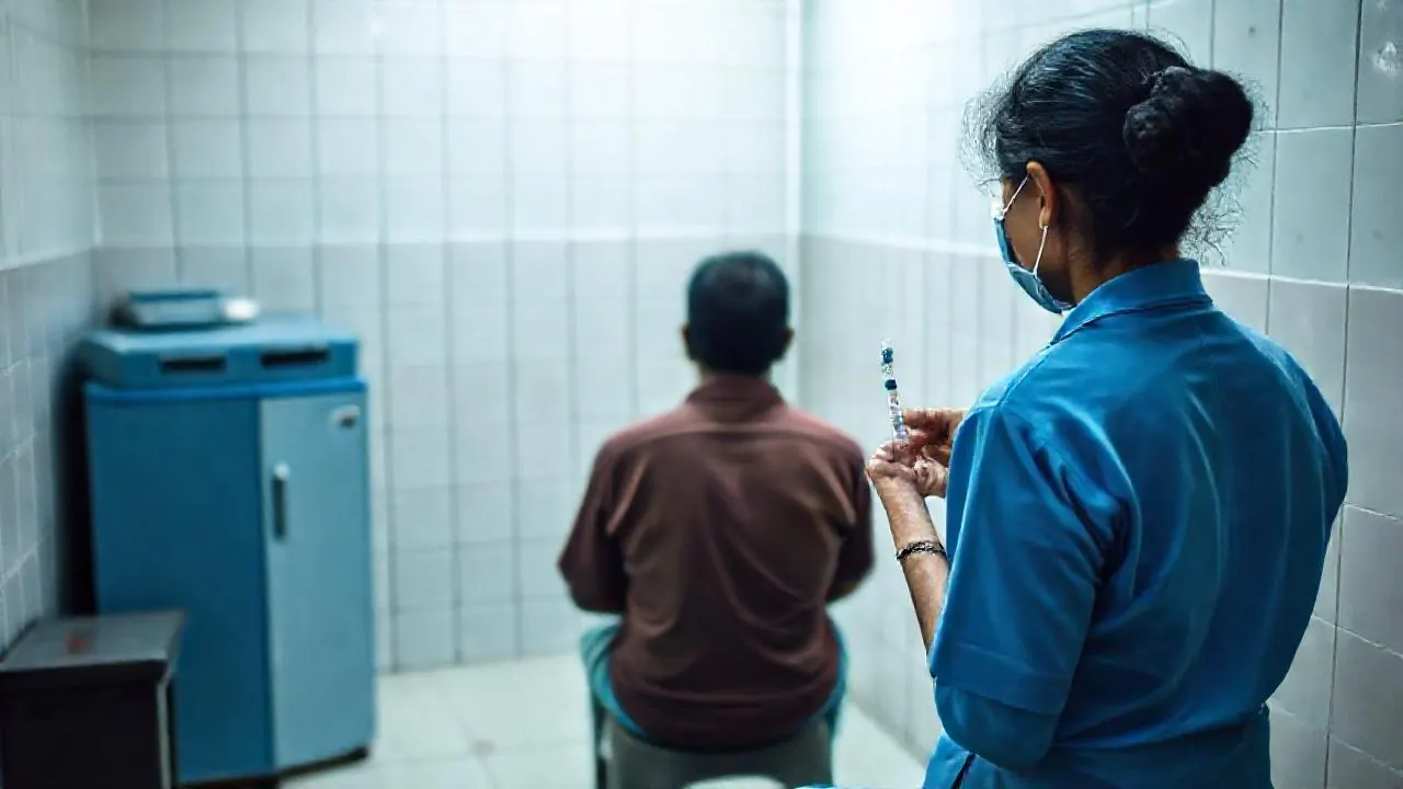 A nurse prepares anti-rabies vaccine at a government hospital, the first step before claiming dog bite compensation in India