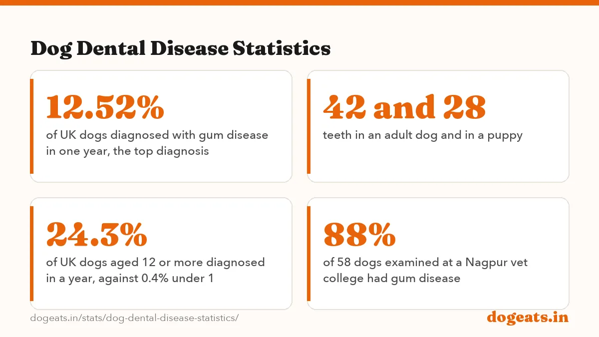 Dog Dental Disease Statistics: 98.6% of 369 adult dogs had periodontal disease when examined under anaesthesia