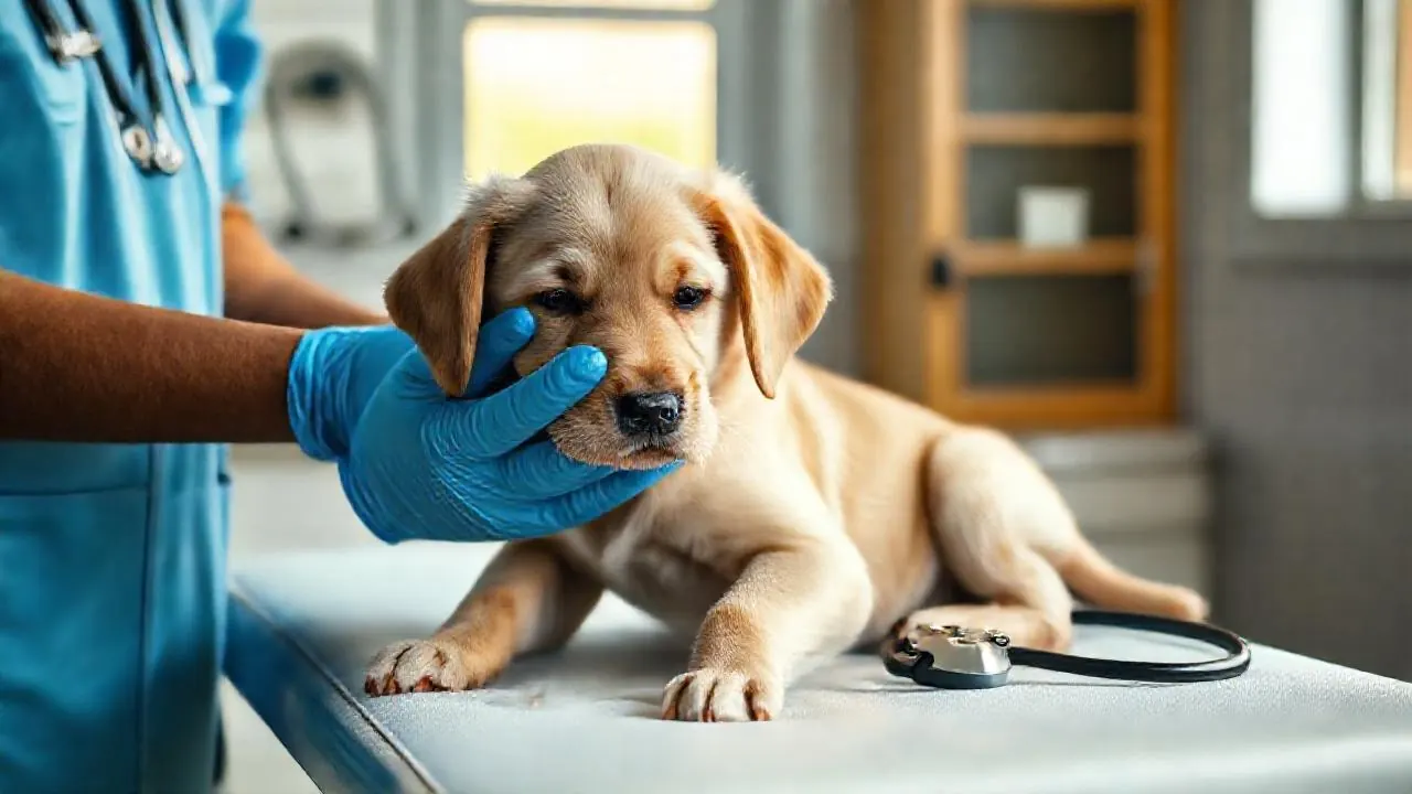 A vet holds a calm Labrador puppy at a clinic, where parvo is among the top dog diseases in India