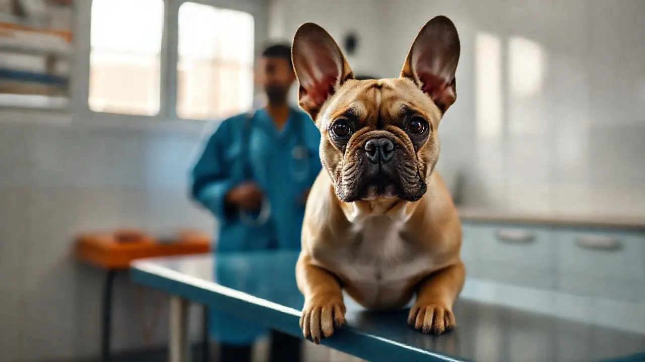 French Bulldog on a vet clinic table, illustrating breed health risks in dog health statistics