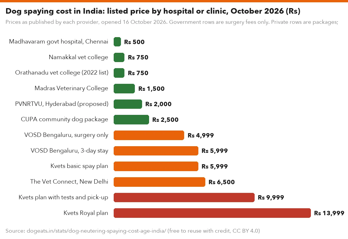 Dog spaying cost in India: listed price by hospital or clinic, October 2026 (Rs)