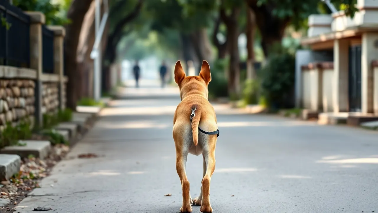 An owner walks a pet Indie in a hill town, where a survey tracked dog spaying and neutering in India