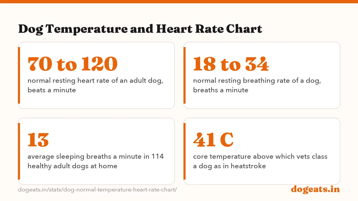 Dog Temperature and Heart Rate Chart: 37.5 to 39.2 C normal rectal temperature of an adult dog (99.5 to 102.5 F), Merck