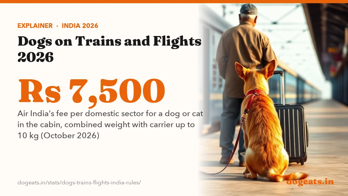 Rs 7,500 Air India's fee per domestic sector for a dog or cat in the cabin, combined weight with carrier up to 10 kg (October 2026)