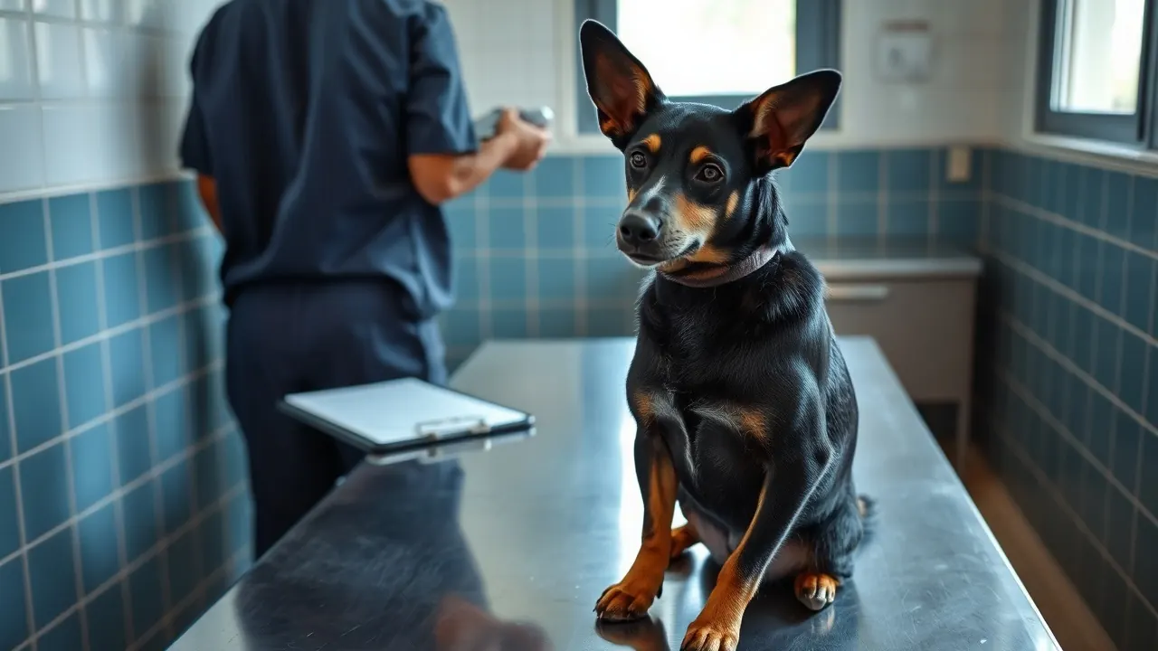 Veterinaria lee el microchip de un perro mestizo negro en un centro municipal de recogida de animales en España