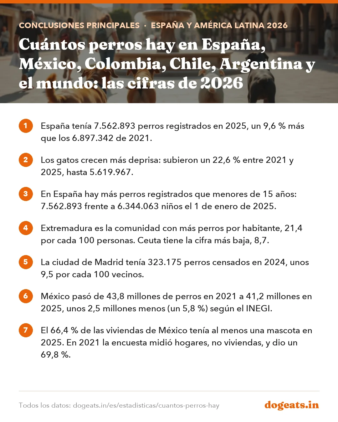 Conclusiones principales: Cuántos perros hay en España, México, Colombia, Chile, Argentina y el mundo: las cifras de 2026