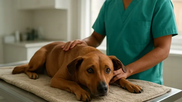 Un perro mestizo tranquilo en una clínica veterinaria, símbolo de la protección animal frente al maltrato
