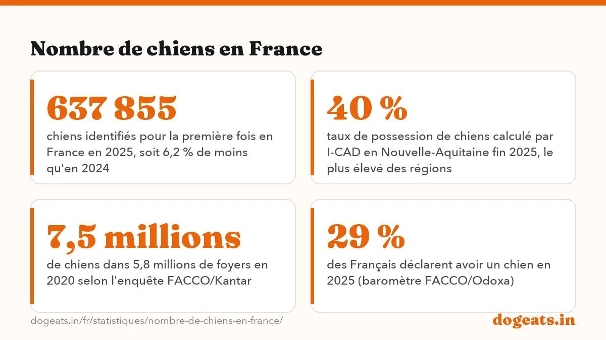Nombre de chiens en France: 9 394 439 chiens identifiés et considérés vivants en France au 31 décembre 2025 (Fichier National I-CAD)