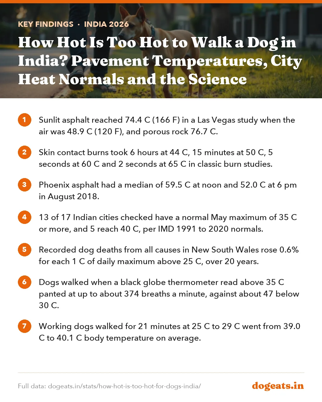 Key findings: How Hot Is Too Hot to Walk a Dog in India? Pavement Temperatures, City Heat Normals and the Science