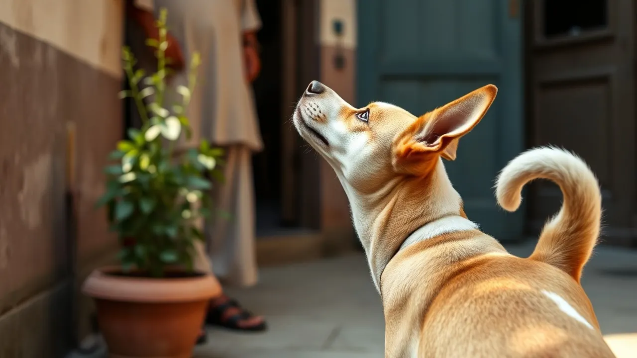 An Indian Pariah Dog tilts its head at its owner's voice, how many words dogs understand at home