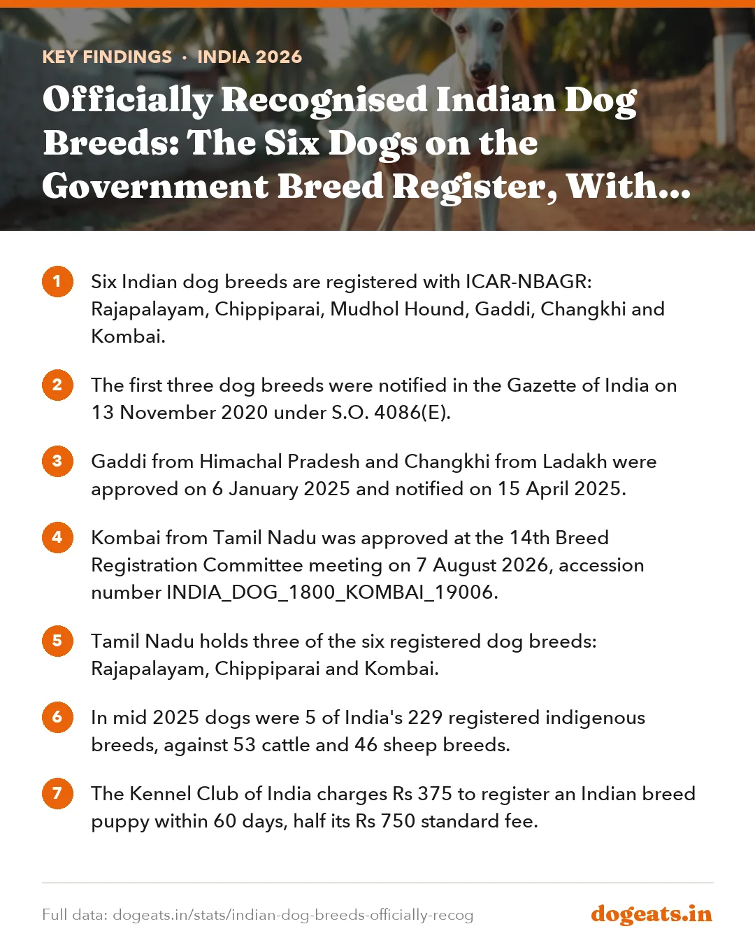Key findings: Officially Recognised Indian Dog Breeds: The Six Dogs on the Government Breed Register, With Accession Numbers