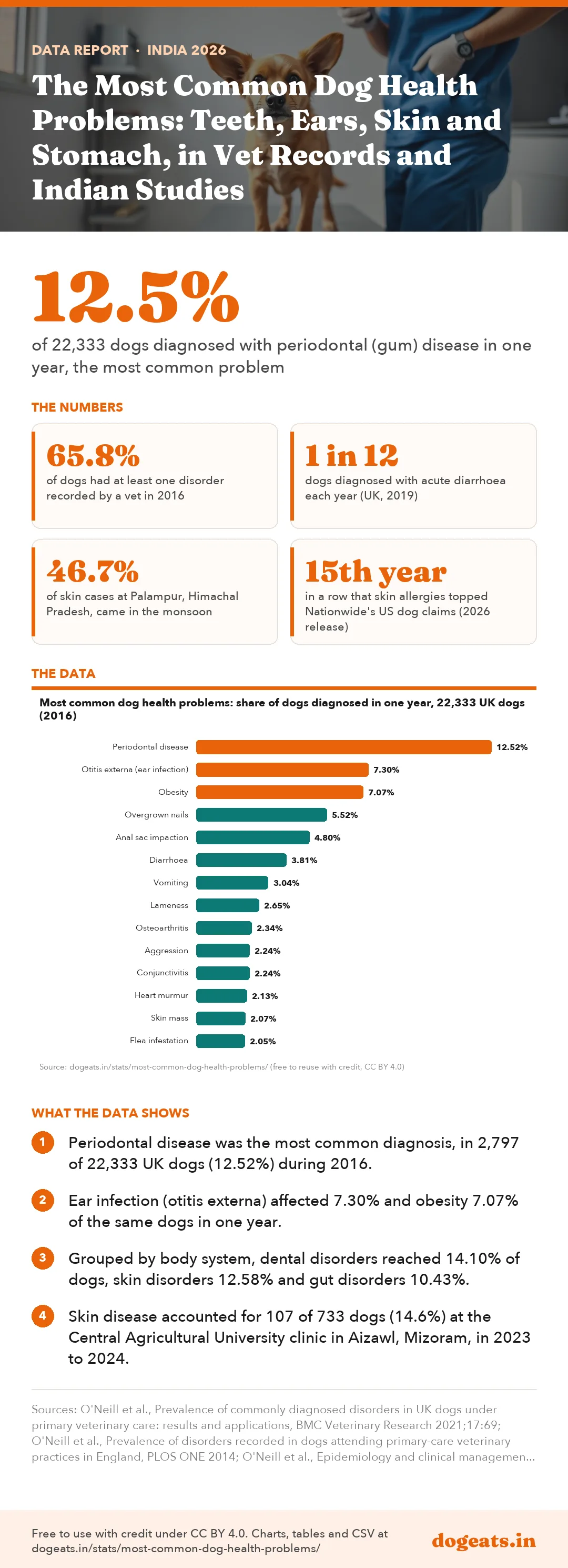 Infographic: The Most Common Dog Health Problems: Teeth, Ears, Skin and Stomach, in Vet Records and Indian Studies