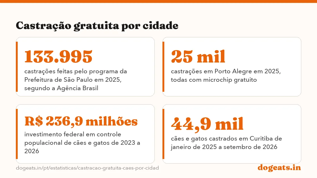 Castração gratuita por cidade: 675.855 castrações gratuitas de cães e gatos financiadas pelo governo federal em todo o país até o fim