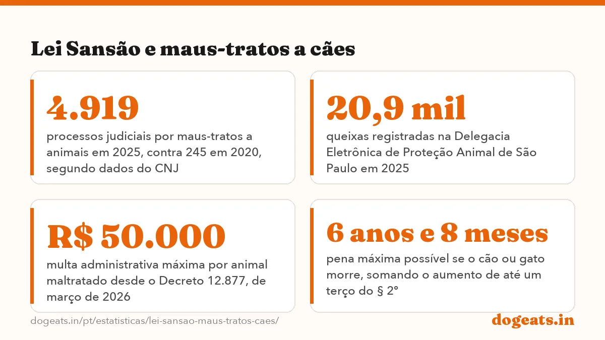 Lei Sansão e maus-tratos a cães: 2 a 5 anos de reclusão, mais multa e proibição da guarda, para quem maltrata cão