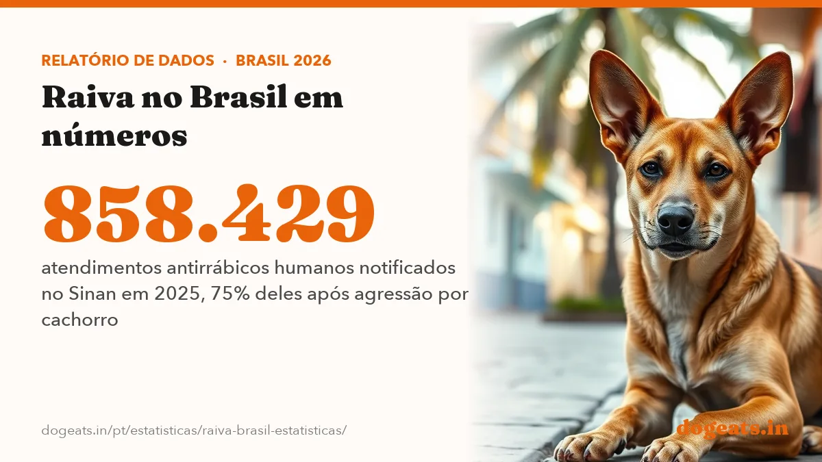 858.429 atendimentos antirrábicos humanos notificados no Sinan em 2025, 75% deles após agressão por cachorro