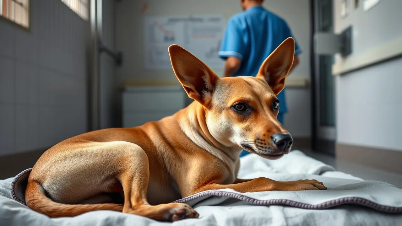 A sterilised street dog with an ear notch rests in a kennel, part of stray dog statistics India on ABC