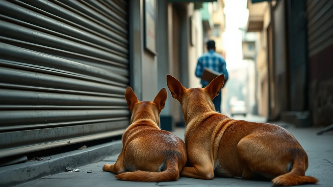 Two calm street dogs rest in an Indian lane at dawn during a stray dog statistics India survey count
