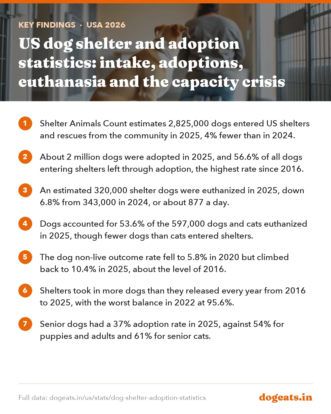 Key findings: US dog shelter and adoption statistics: intake, adoptions, euthanasia and the capacity crisis