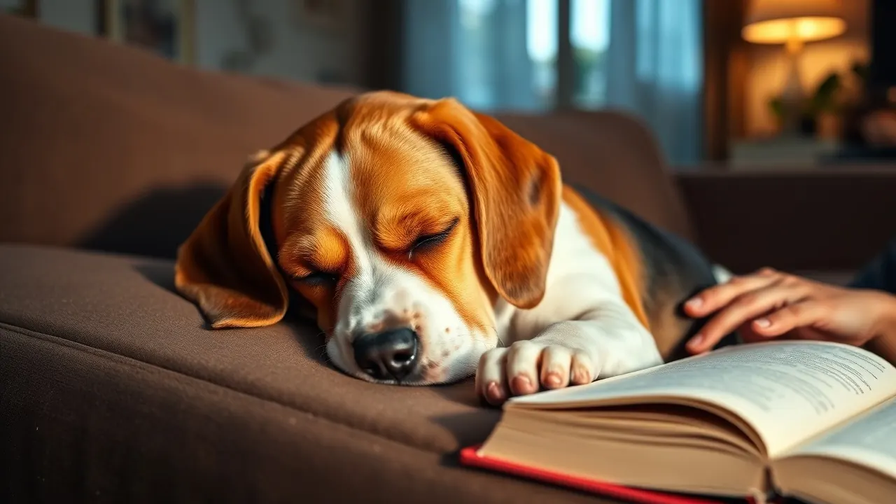 A beagle sleeps on a couch while a sitter reads nearby, a look at dog sitter rates in US homes