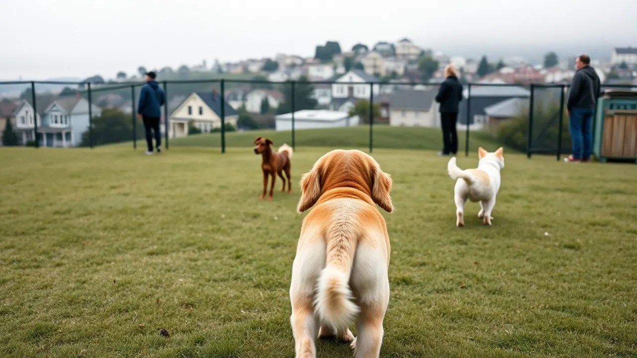 Dogs play in an off-leash park on a San Francisco hill, the top city in our dog-friendly cities index