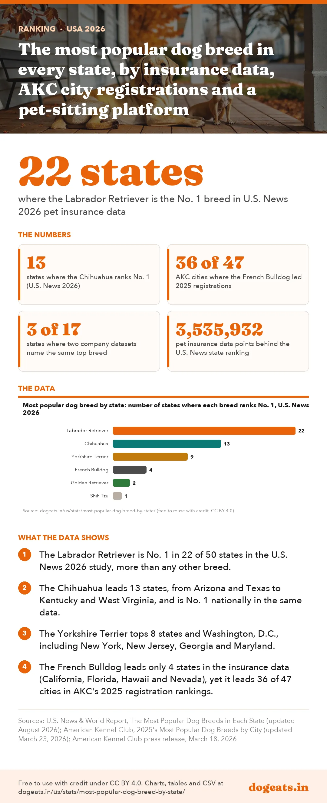 Infographic: The most popular dog breed in every state, by insurance data, AKC city registrations and a pet-sitting platform