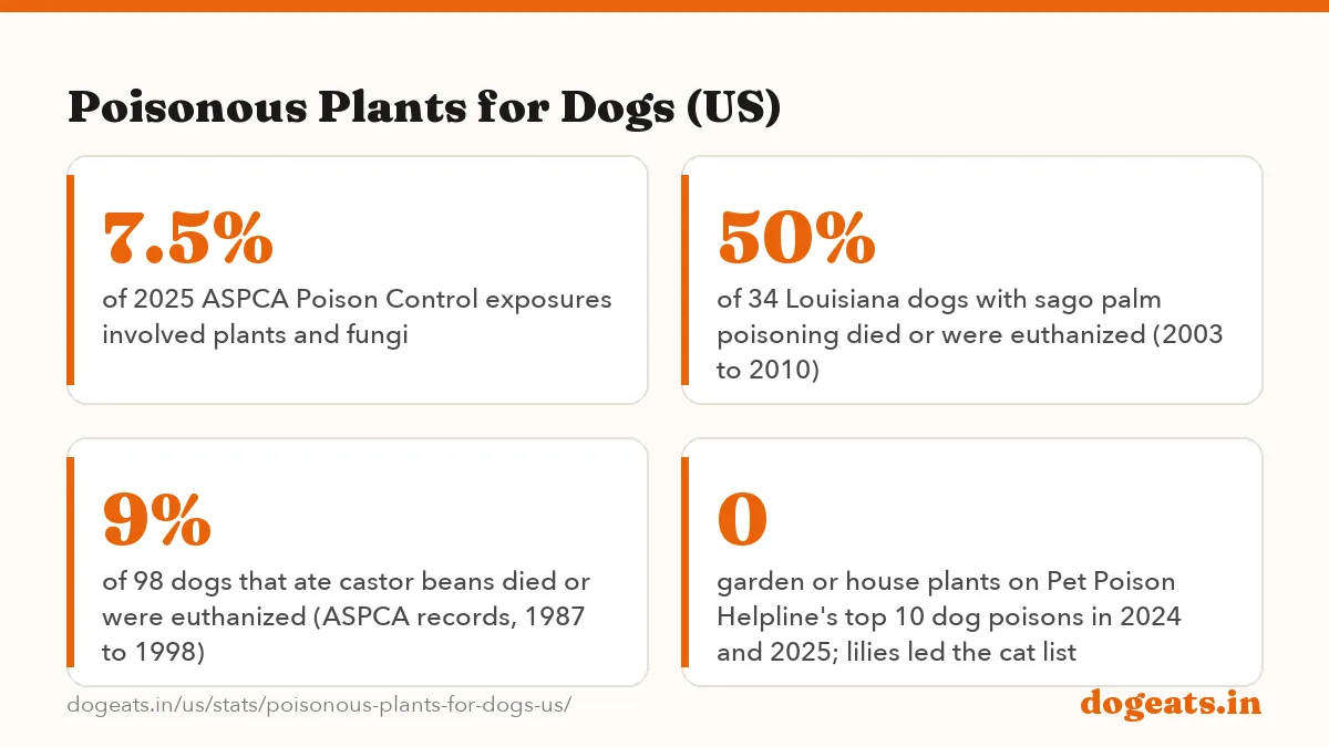 Poisonous Plants for Dogs (US): 12.3% to 50% of dogs died or were euthanized after eating sago palm, across three US case