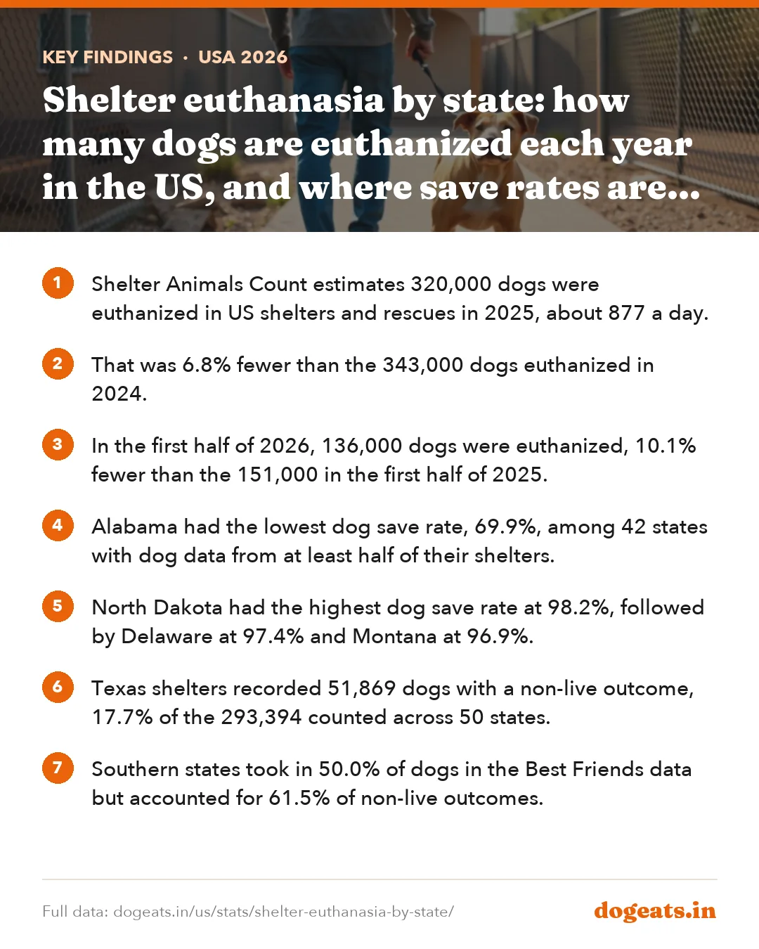 Key findings: Shelter euthanasia by state: how many dogs are euthanized each year in the US, and where save rates are lowest