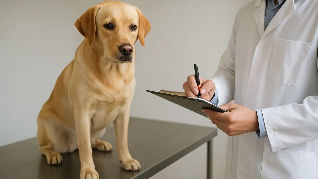 A Labrador gets a routine check at an Indian clinic, as vets advise for any vegetarian diet for dogs