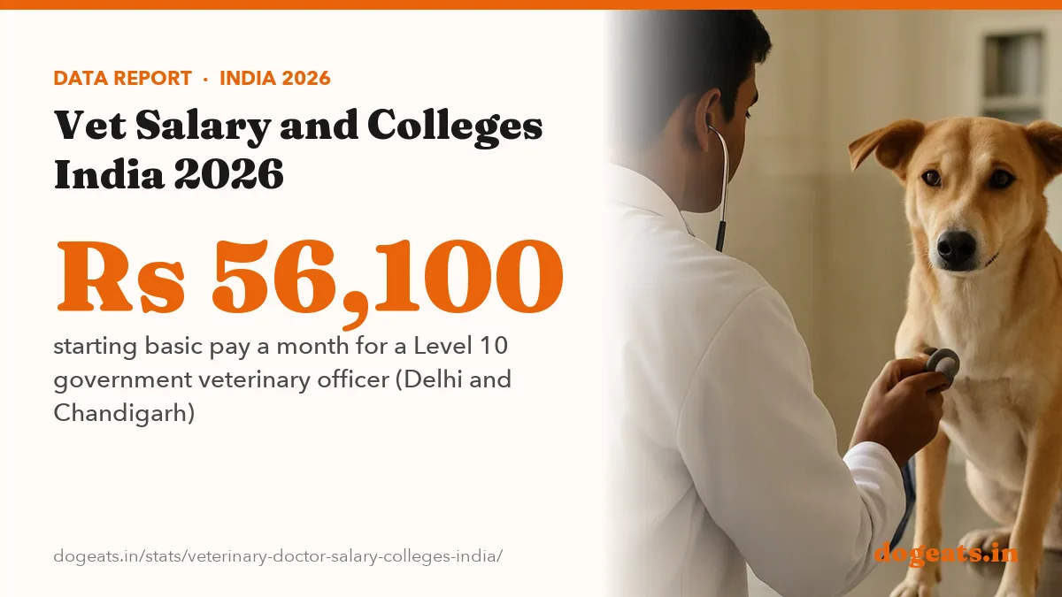 Rs 56,100 starting basic pay a month for a Level 10 government veterinary officer (Delhi and Chandigarh)